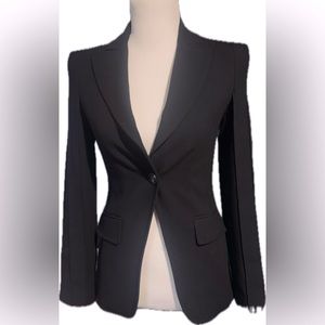 Zara Black Blazer fitted shoulder pads & piped detail sleeves single button|XS